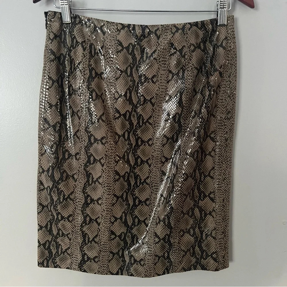 Eccoci Leather Snake Print Pencil Skirt Knee Length 4 Python Animal Lux Classy - Picture 3 of 10
